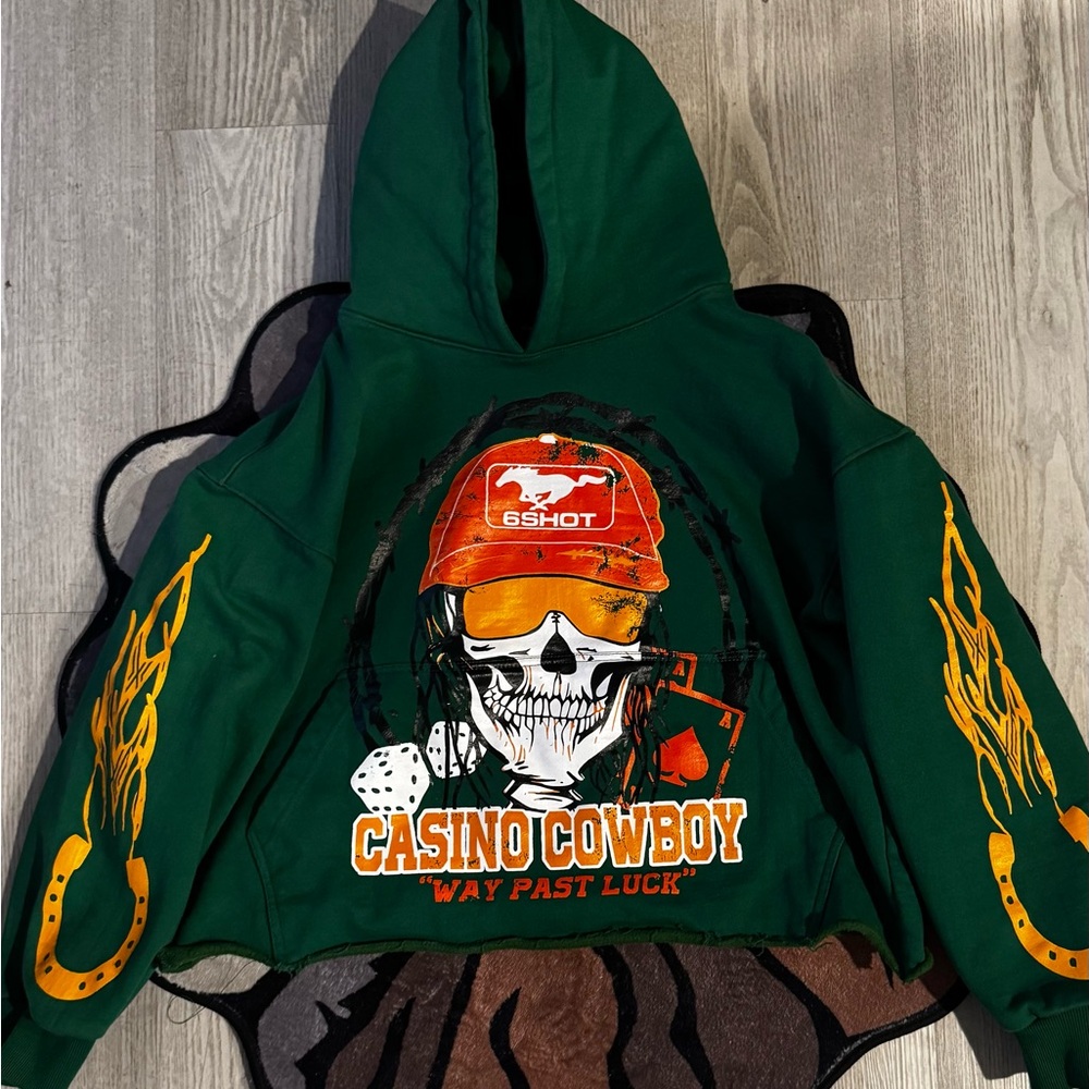 Six Shot Casino Cowboy Green Graphic Hoodie